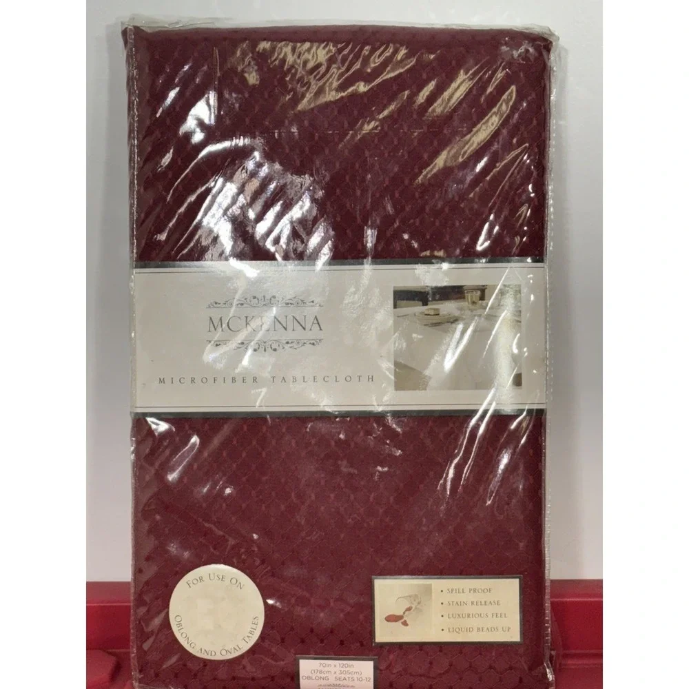 McKenna  Dark Red Oblong Tablecloth 70x120  Spill Proof Table Cover Seats 10-12
